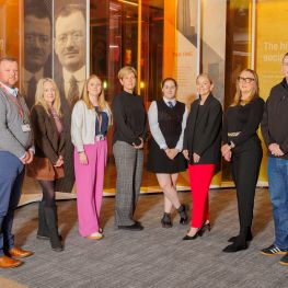  From left, Wheatley mentor Brian Haddow; Sharon McIntyre, Chief Exec of MCR Pathways; Laura Crumlish and Lynne Mitchell of Wheatley Foundation; Holly Dillon; City  Building mentor Louise Allan; Mhairi Taggart of MCR Pathways; and Wheatley mentor Kevin Smith.